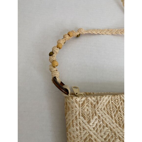Cappelli NWOT Straw Woven Beige Small Clutch Bag With Rope Handle & Wooden Beads - Picture 12 of 13